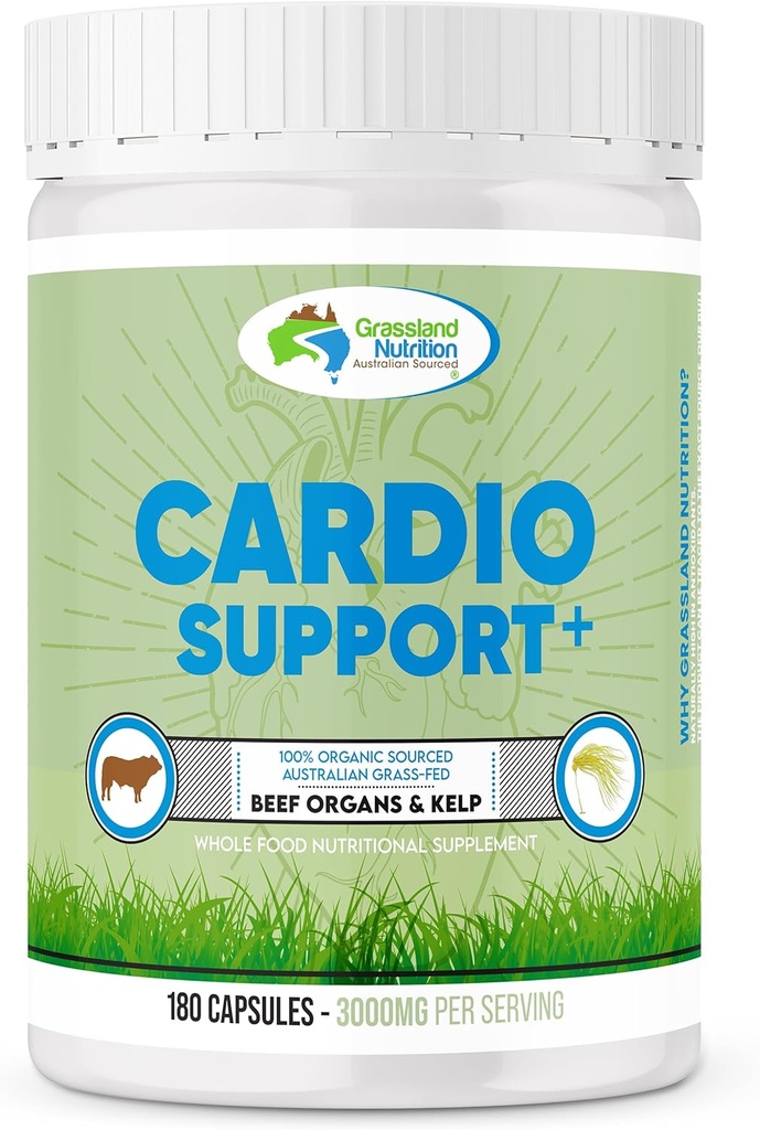 GRASSLAND NUTRITION 100%オーガニックオーストラリア:Cardioサポートビーフオーガンブレンド - CoQ10、B12、イオジン(180カプセル)
