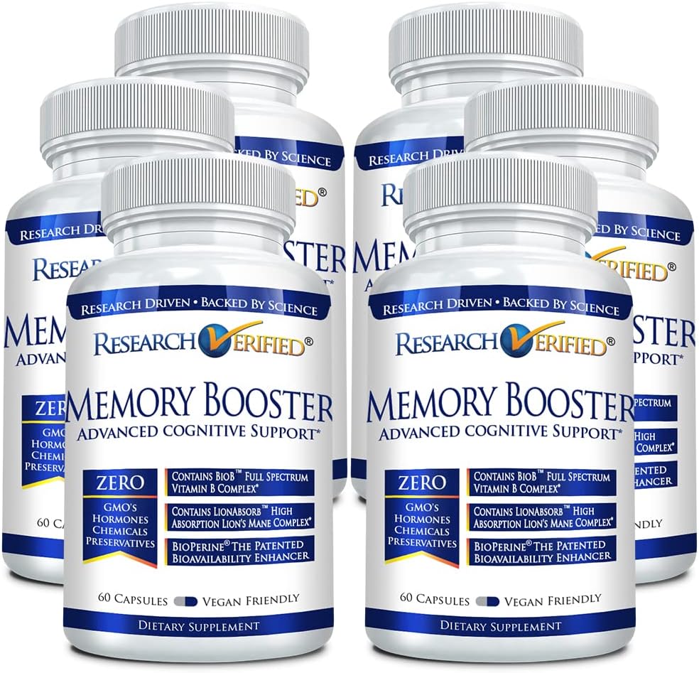 Research Verified Memory Booster - Nootropic Supplement - Enhance Cognition and Memory - Lion’s Mane, Ginkgo Biloba, BioPerine - 6 Month Supply - Non-GMO - Made in The USA
