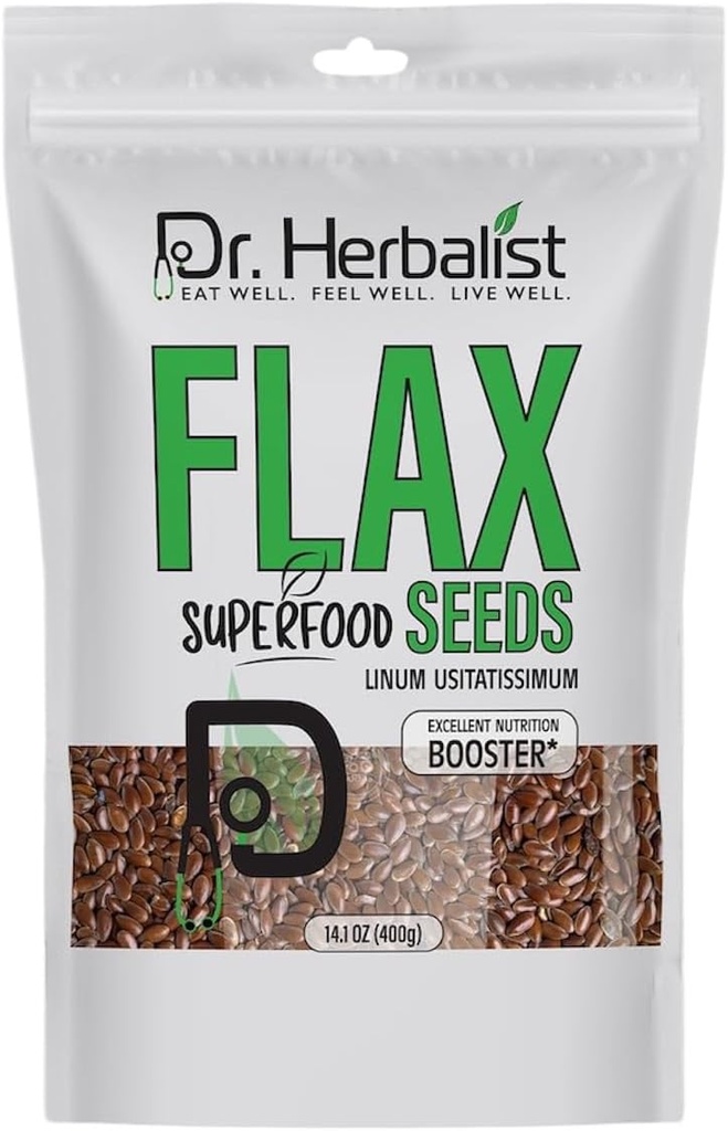 Dr. HERBALISTの亜麻の種400gの、アルミニウムUsitatissimum、Alsiの種、極度の食糧、植物ベースの蛋白質の高い、および繊維、スムージーのために、ベーキング、容易な消化および吸収のために