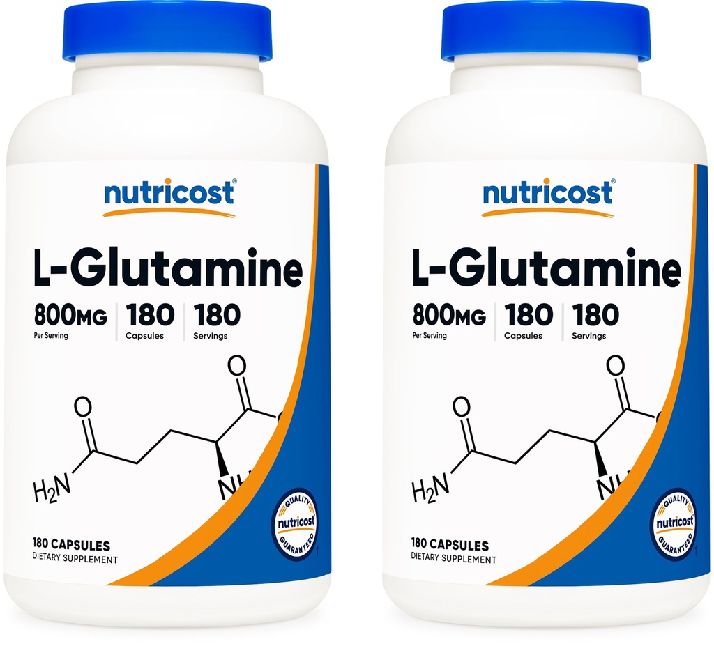Nutricost L-Glutamine 800mg、180カプセル(2本のびん)