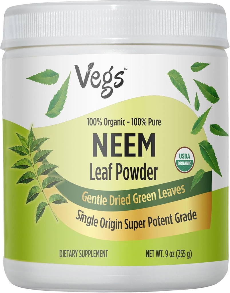 Organic Neem Leaf Powder - Freeze Dried True Green Neem Leaves Powder - Supports Hair Growth, Skin &amp; Gut Health, Cleansing, Immunity - 9 oz