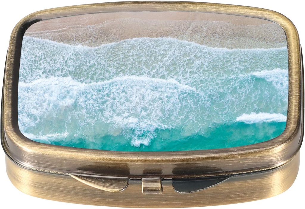 Dynippy Pill Case Pill Box with Mirror Retro Pocket 2 Compartment Medicine Case ビタミン Pill オルガナイザー for Pocket Purse and Travel (A-Sandy Beach) - アダルトアフィリエイトプログラム モデルログイン