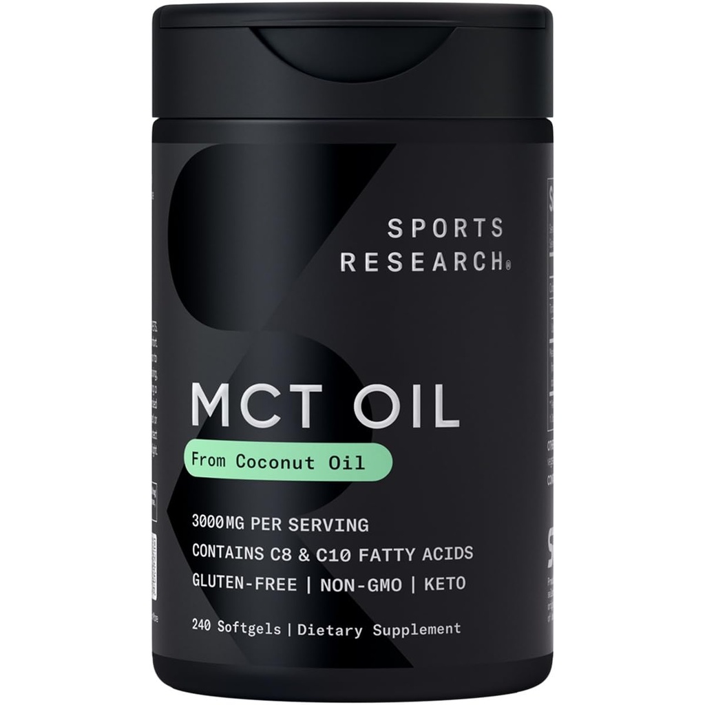 ココナッツオイルからスポーツリサーチKeto MCTオイルピル | バーン&ボディ用Keto燃料 - 非GMO検証済み、大豆&グルテンフリー液体ソフトジェル(240カウント)