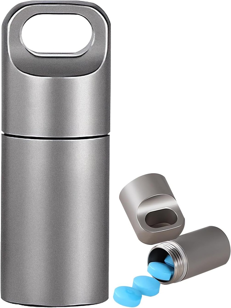 小さいKeychainの丸薬のホールダー、304のステンレス鋼の旅行のための携帯用丸薬の箱のオルガナイザー、浄化の人のための防水ポケット丸薬の箱(ミニ丸薬の箱)、銀