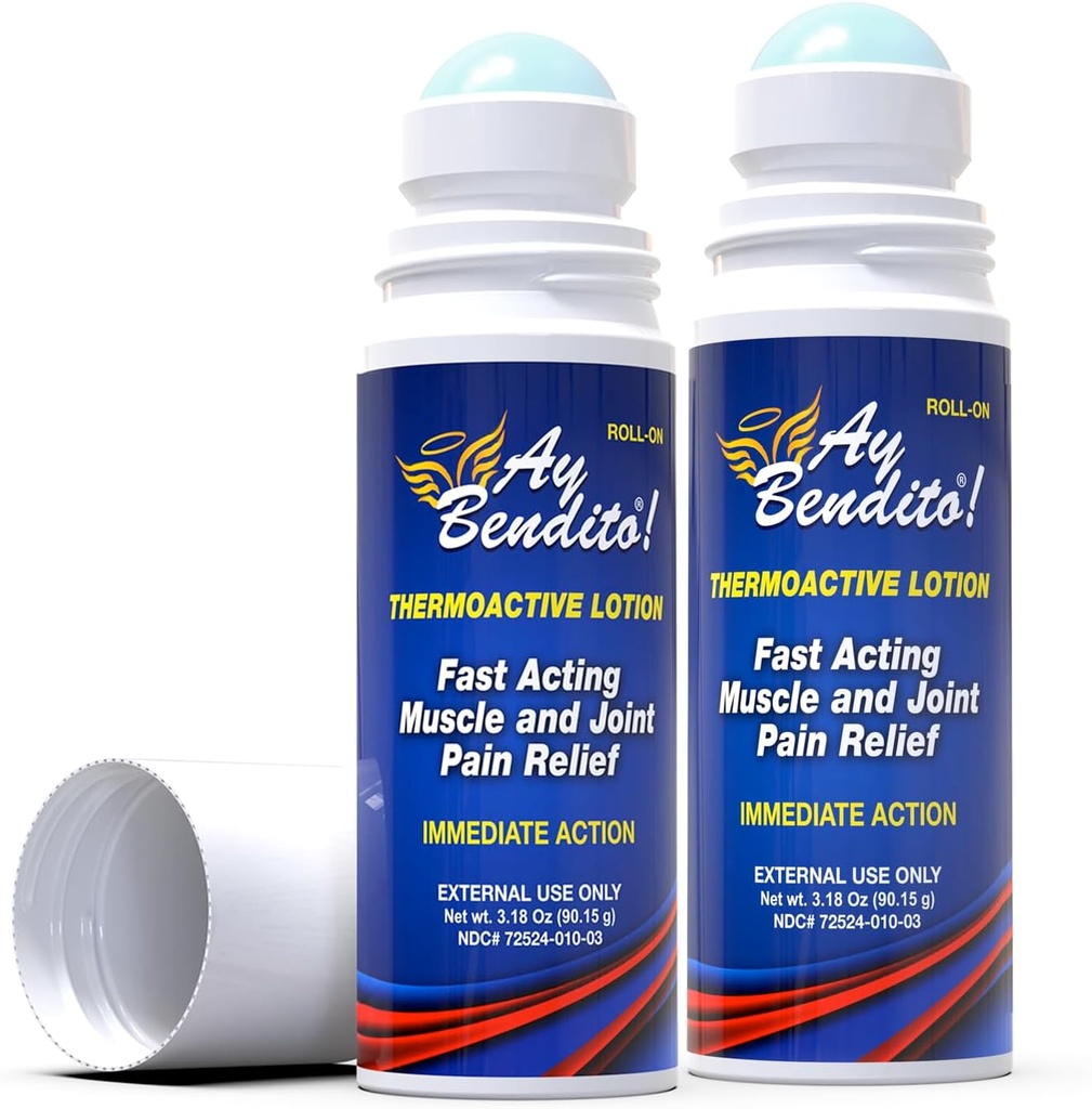 Ay Bendito! Thermoactive Lotion for Faster Pain Relief on Joints and Muscle Function - 3.18 oz Roll-on - Two Pack