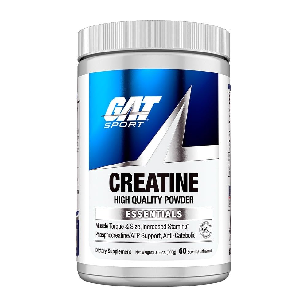 GAT SPORTクレアチンモノハイドレート300グラムパウダー、強度、脳の健康、抗酸化剤、持久力剤、男性と女性のための、不燃、60のサービング