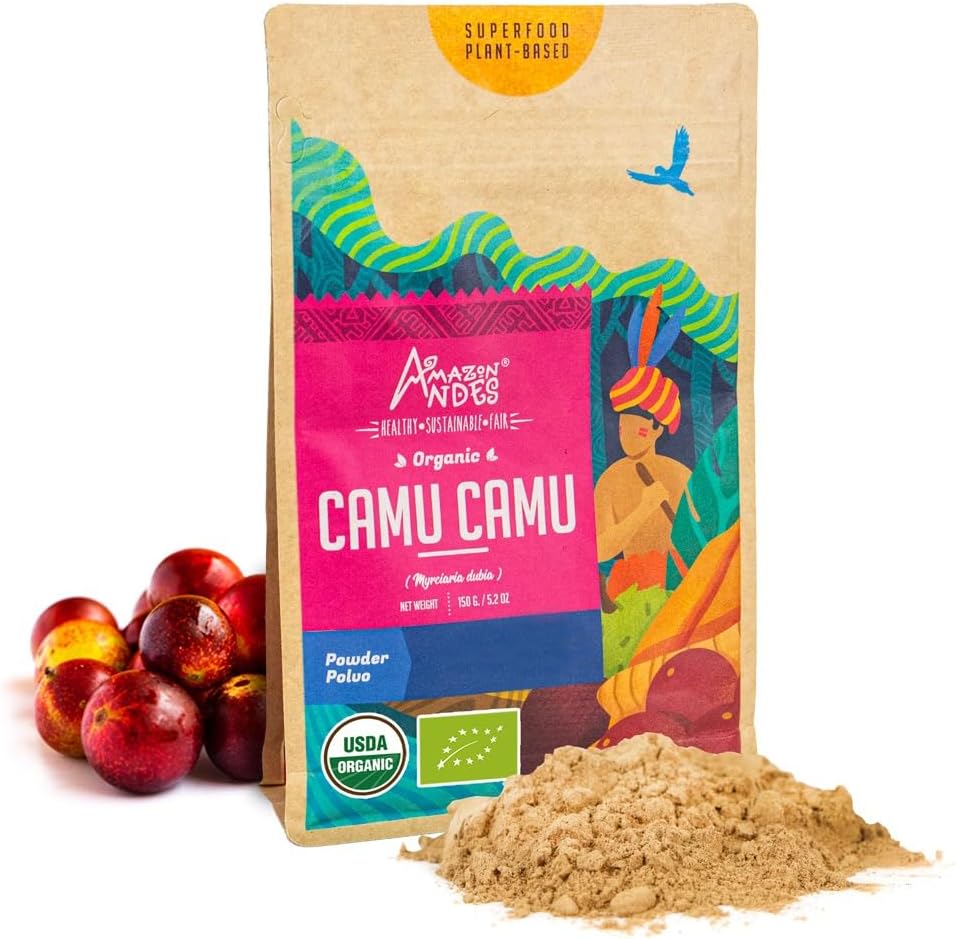 Andes Camu カム フルーツ パウダー (Myrciaria dubia) - ビタミン C & アスコルビン 酸 - Immunostimulant & 脳活動を維持 - 非GMO、ビーガン