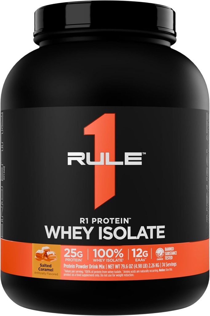ルール1 R1タンパク質 Whey Isolate - ワークアウトの回復(5ポンド*、塩漬けカーメル)のための隔離された&加水分解された源から排他的に25gタンパク質と6g BCAAと