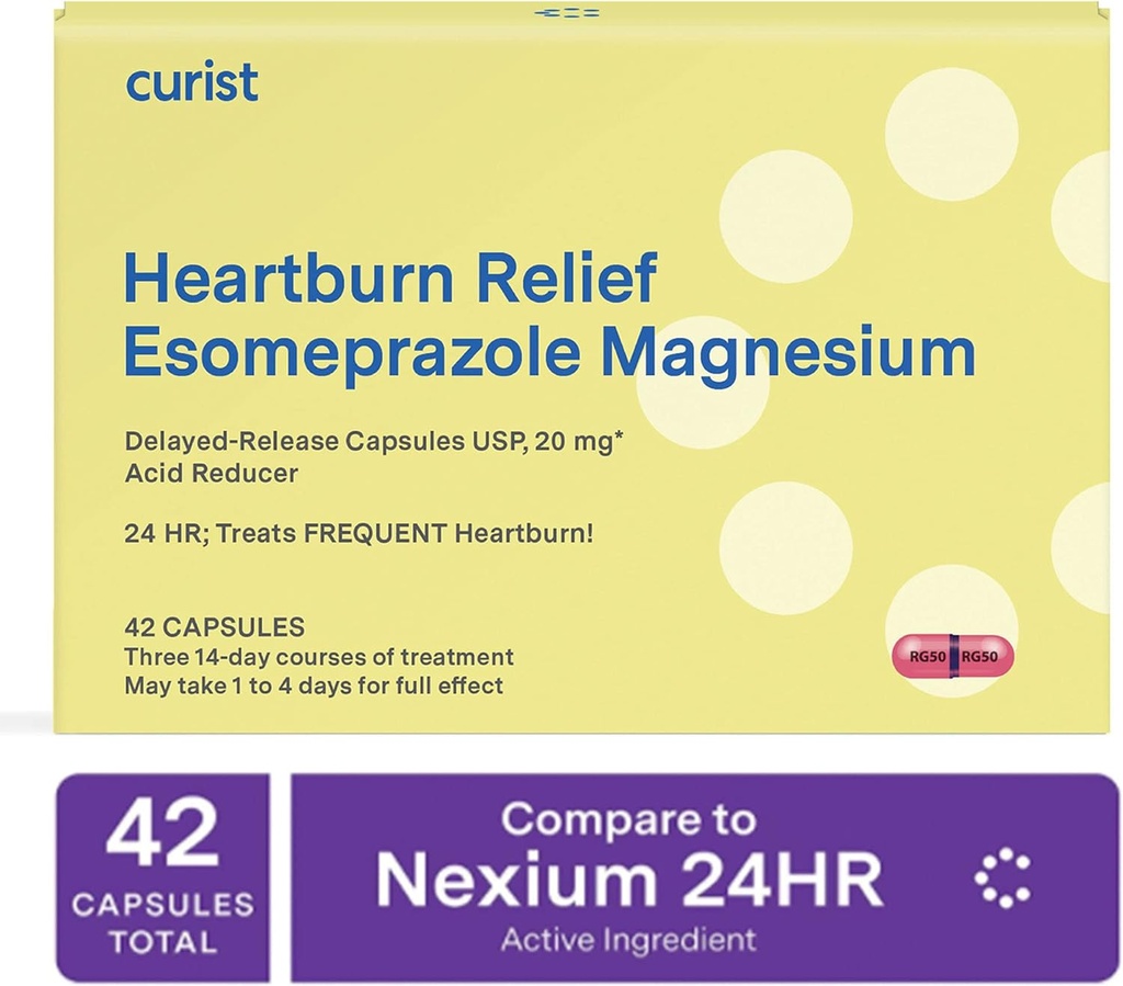 Curist Esomeprazole 20mgカプセルの遅れたRelease - Heartburnの救助のための酸の還流の薬- 42の計算のカプセル - 酸の還流の救助