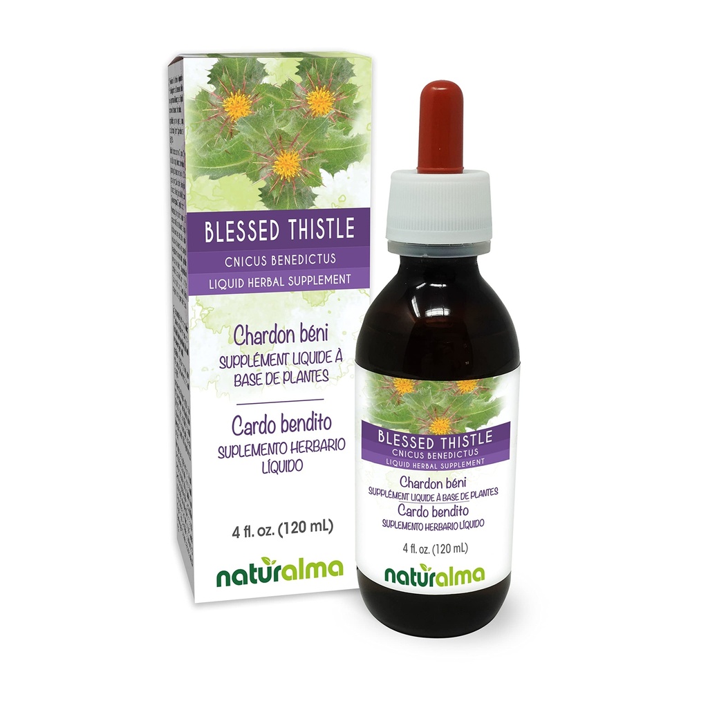 ナチュラルマ祝福されたアザミや聖なるアザミ(Cnicus benedictus)ハーブの花アルコールフリーのチンキ - 4 fl oz 液体エキス ドロップ - ハーブサプリメント - ビーガン