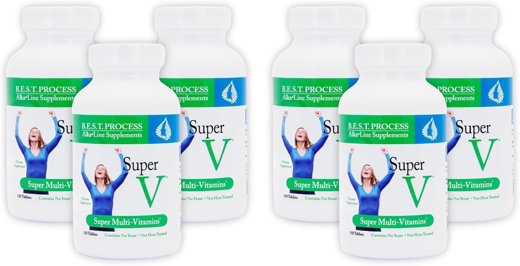 SuperV (6 Pack) Best Process AlkaIine — Energizing & Detoxifying Multivitamin — Vitamins & Minerals with Digestive Enzymes, Superfoods and Herbs