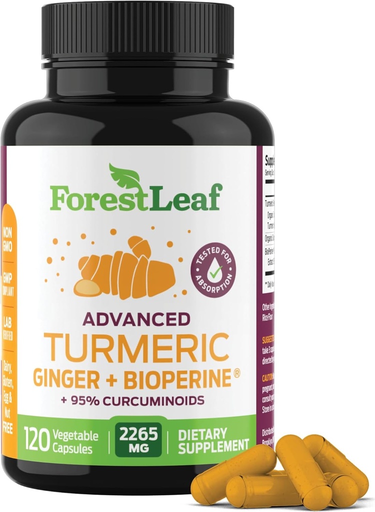 Turmeric Supplement Extra Strength 2265mg - Turmeric Curcumin Supplement w/BioPerine Black Pepper - Tumeric and Ginger Supplements, 95% Curcuminoids, Supports Immune & Joint Health, 120 Caps