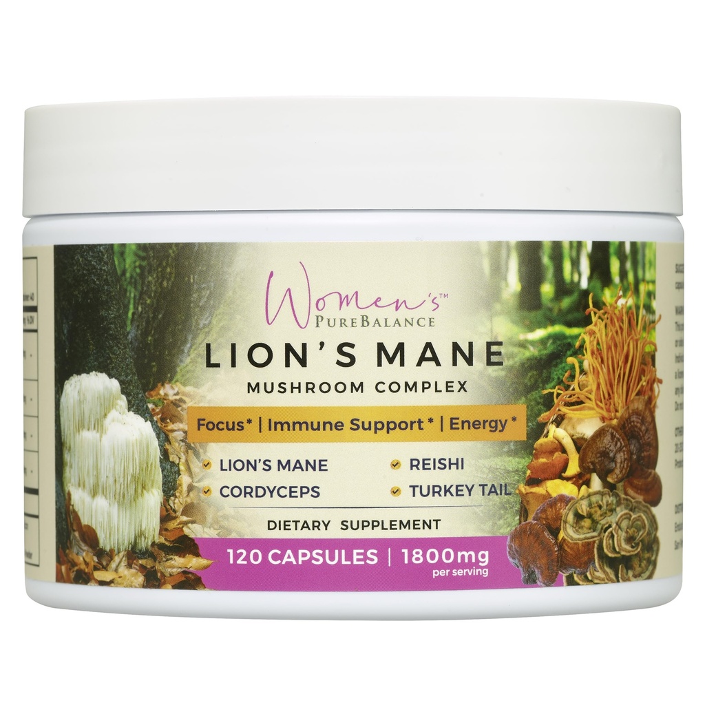 女性のPureBalance Lionのマネのマッシュルームのカプセルは、Reishi、Cordyceps、トルコテール-記憶、焦点、自然エネルギー、および免疫サポート、非GMO(120カプセル)