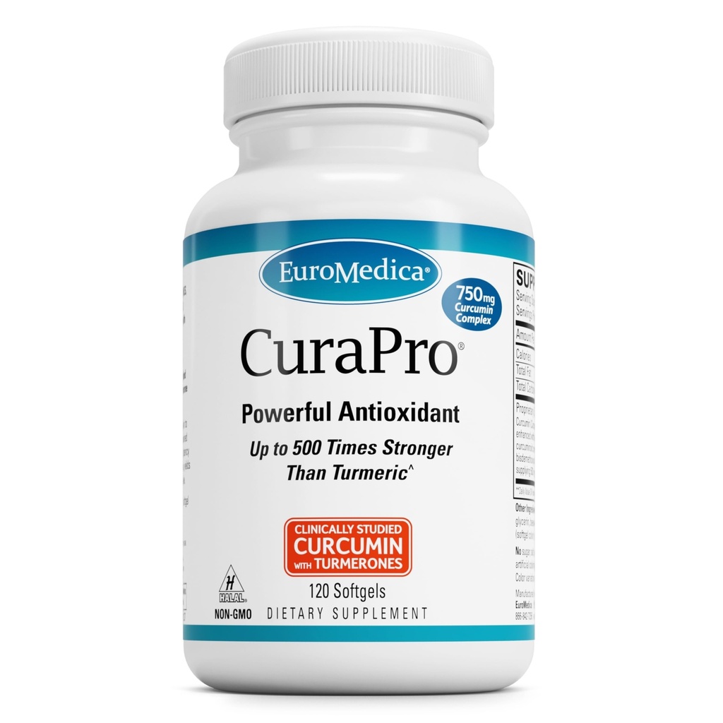 EuroMedica CuraPro - 脳と心臓の健康サポートのための抗酸化サプリメント - 高機能クルクミンコンプレックスと栄養補助食品 - 腎臓、肝臓および免疫の健康サポート - 120 Softgels