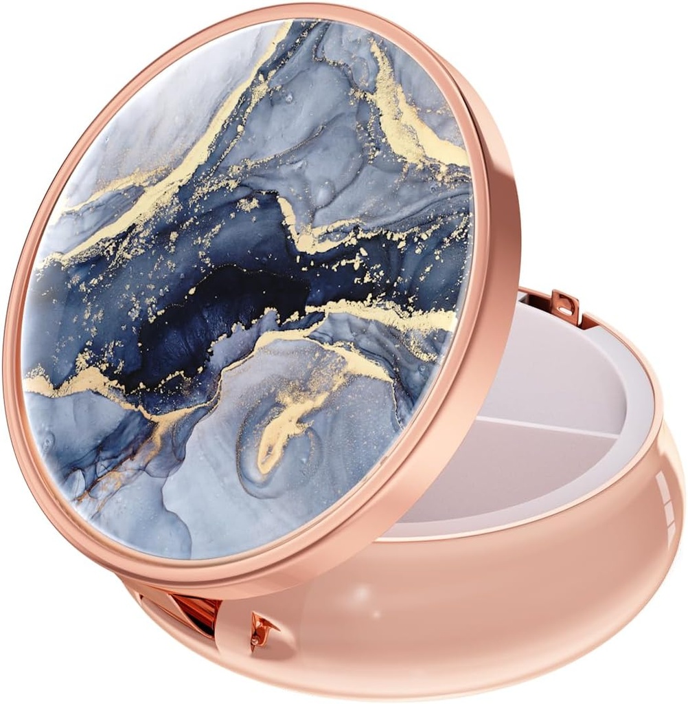 Rouidrの丸薬箱、3のコンパートメントの薬の丸薬の丸薬の箱、Purse及びポケット、ローズの金、暗い灰色の大理石のための小さい金属の旅行薬箱