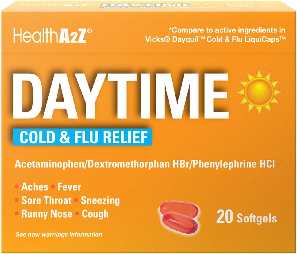 HealthA2Z® 昼間 | 風邪・インフルエンザ | 強力な複数症状(20 Softgels)(昼間風邪・インフルエンザ薬(20 カウントパック))
