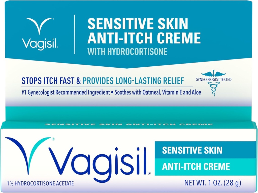 Vagisil Feminine Anti-Itch Cream for Women, Sensitive Skin Formula with Hydrocortisone, Helps relieve Yeast Infection Irritation, Gynecologist Tested, Soothes & Cools, 1oz (Pack of 1)