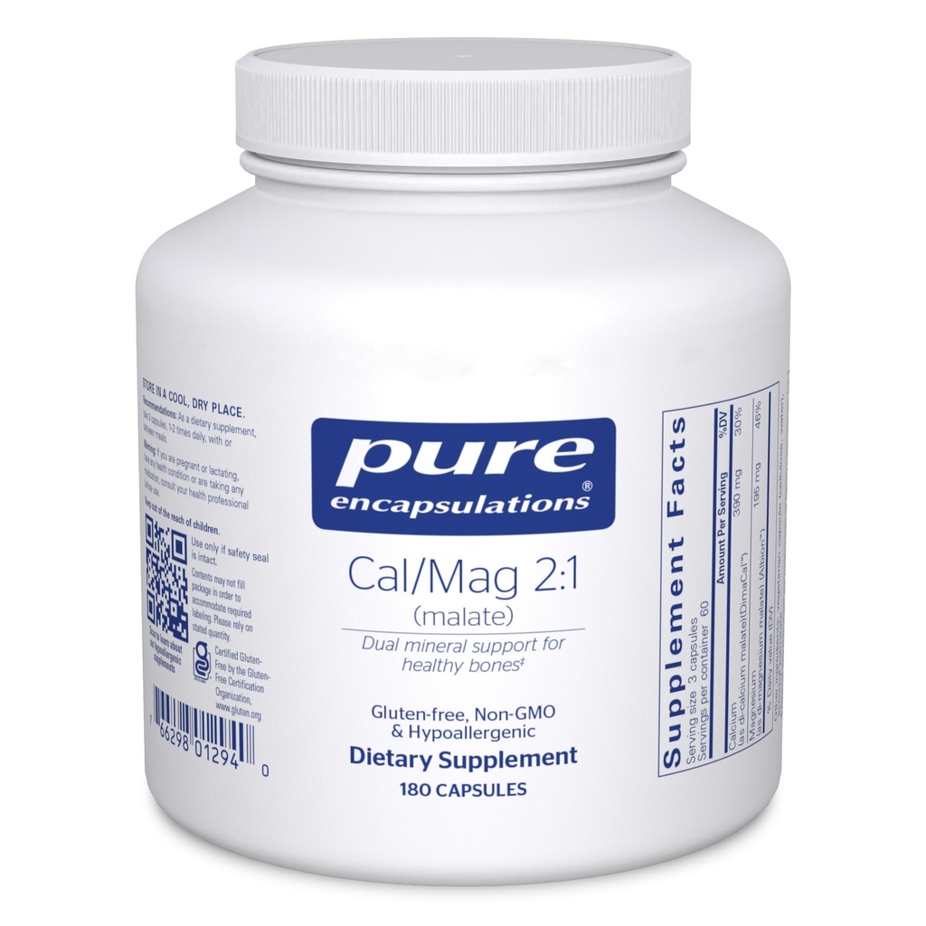 純粋なカプセル化 Cal/Mag (Malate) 2:1 - カルシウム&マグネシウム(Malate) - 骨の健康の補足* - 最適吸収 - ビーガン&グルテンフリー - 180カプセル
