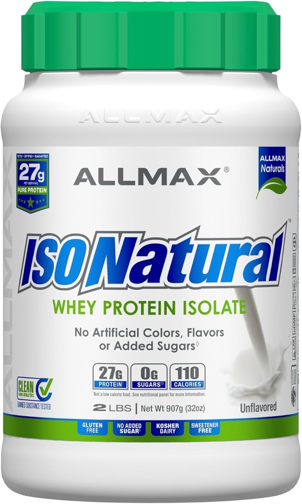 マックス栄養ISONATURAL Whey Protein Isolate、Unflavored - 2 lb - 27 タンパク質Per Scoopのグラム - ゼロファット&シュガー - 99% Lactose 無料 - プレバイオティクスなし - 31 サービング