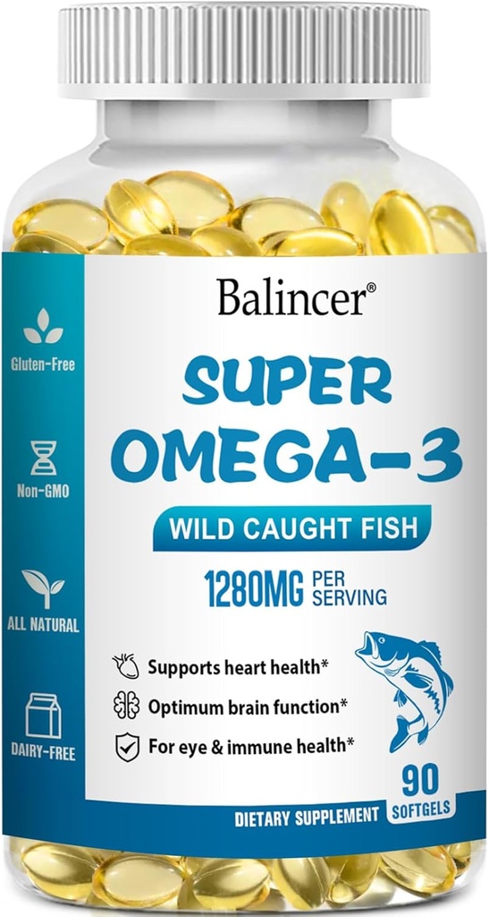 Omega 3 魚油サプリメント, 1280 mg Omega-3 脂肪酸 EPA と DHA を含む, ワイルドキャッチ ブルプレス 魚油サプリメントは、心臓をサポートしています, 脳と目の健康, 90 ソフトゲル