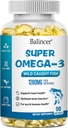 Omega 3 魚油サプリメント, 1280 mg Omega-3 脂肪酸 EPA と DHA を含む, ワイルドキャッチ ブルプレス 魚油サプリメントは、心臓をサポートしています, 脳と目の健康, 90 ソフトゲル