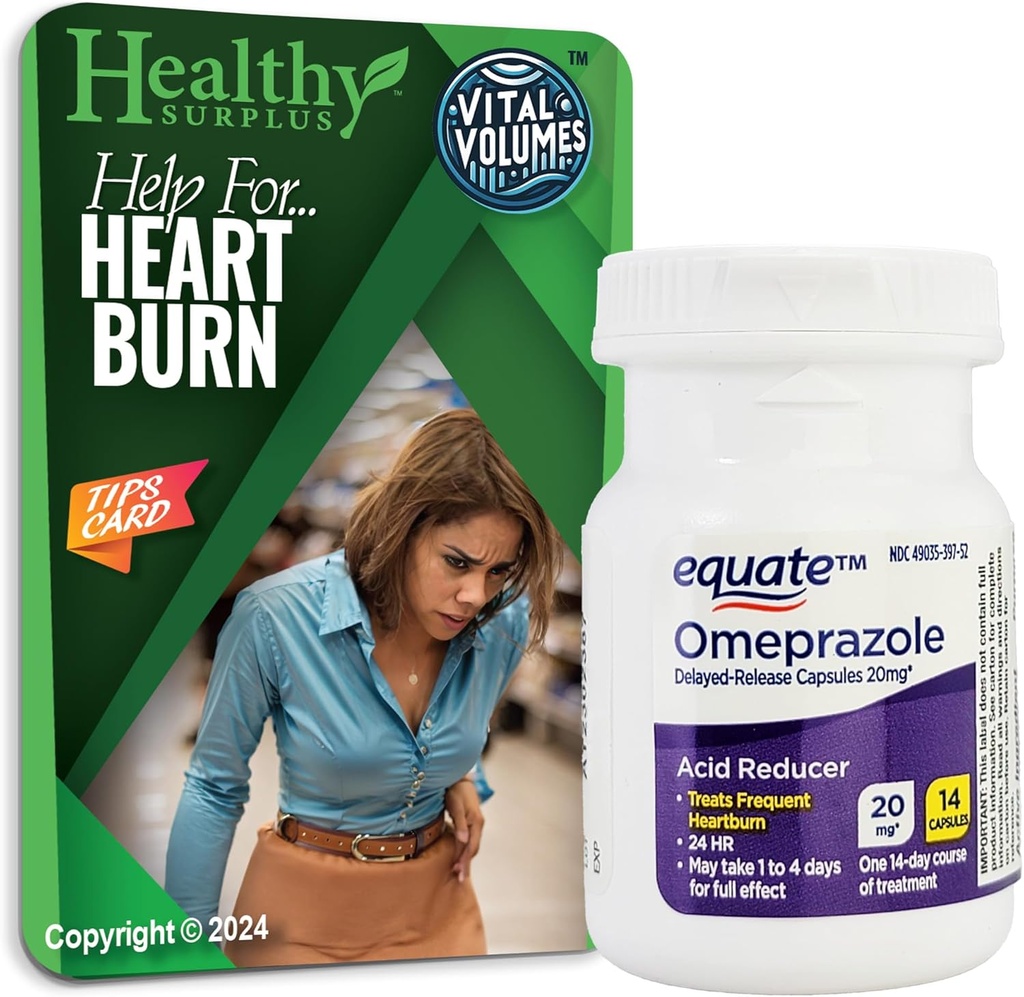Healthy Surplus Equate Omeprazole 20mg 14-Day Course of Treatment and Vital Volumes Tips Card Bundle