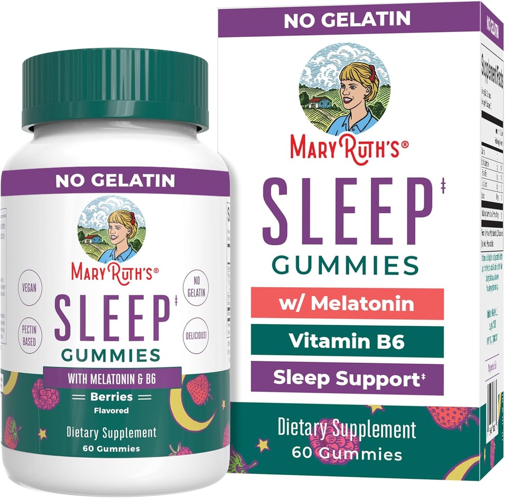 MaryRuth Organics Melatonin Gummies | 5mg Sleep Gummies with Vitamin B6 | オーガニックカインシュガーで作製 | リラックス&大人向け睡眠サポート | ヴィーガン | ノンGMO | グルテンフリー | 60カウント