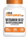 BulkSupplements.comビタミンB12メチルコバラミンカプセル - B12ビタミンサプリメント、B12 200mcg、エネルギーサポート用 - グルテンフリー、給餌1カプセル、500カプセル(1パック)