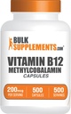 BulkSupplements.comビタミンB12メチルコバラミンカプセル - B12ビタミンサプリメント、B12 200mcg、エネルギーサポート用 - グルテンフリー、給餌1カプセル、500カプセル(1パック)