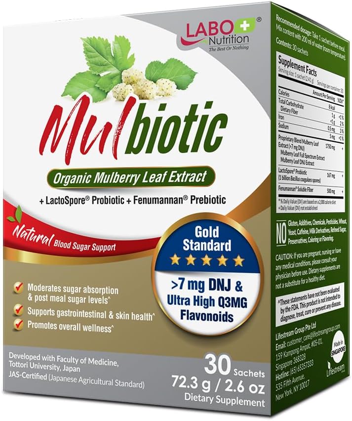 LABO栄養Mulbiotic、有機桑の葉のエキス+ LactoSpore Probiotic & Fenumannan Prebiotic、Carb Cravingsサポート、ベジタリアン、非GMOのための