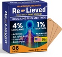 Re-lieved 4% Lidocaine Patches with Menthol - Maximum Strength Pain Relief for Back, Knee & Muscle Pain - Fast-Acting Medicated Patches - Made in USA - 6 Count
