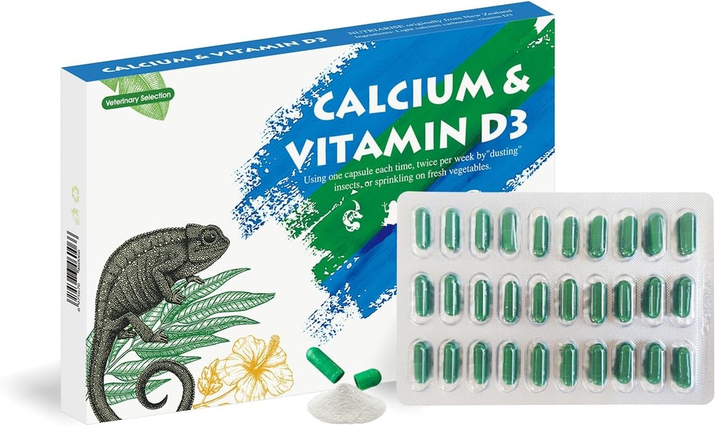 Calcium Reptile Supplement with Added Vitamin D3，Ideal for Bearded Dragons, Turtles & More