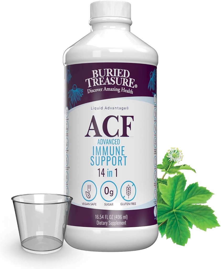 埋められた宝 ACF 免疫サポート - 16 oz、16 のサービング、ビタミン C、エルダーベリー、亜鉛、ビタミンおよびミネラル w/線量のコップが付いている液体の免疫ブースター