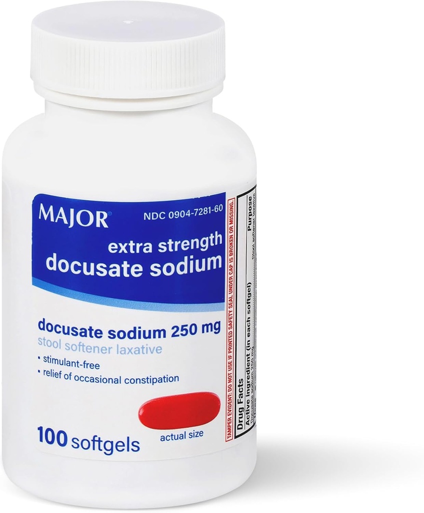 MAJORのDocusateナトリウム250のmg、機会の便秘の救助のための余分強さの腰掛けの軟化剤のLaxative -興奮剤-自由な、100のSoftgels (1のパック)