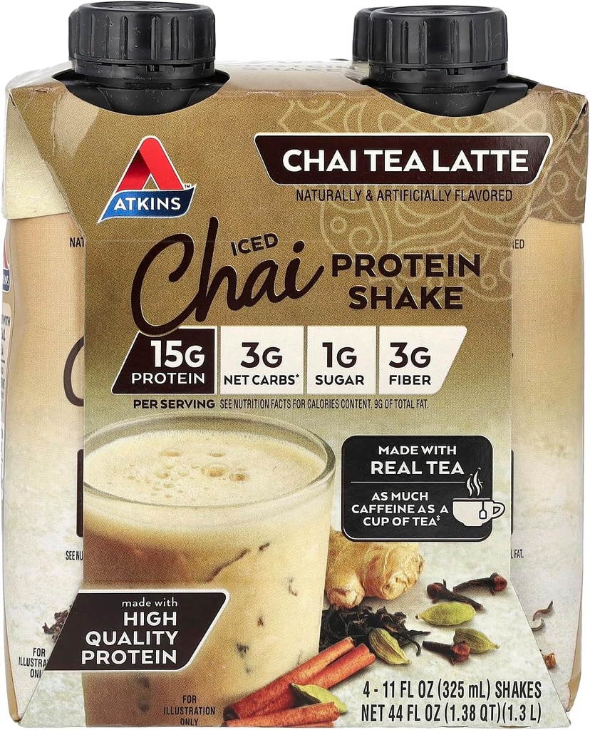 Atkins Iced Chai Tea Latte Protein-Rich Shake, Ketoフレンドリーでグルテンフリー. (4 シェイクス)
