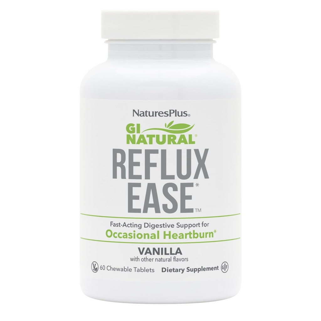 Natures Plus GI Natural Reflux Ease、Vanilla - 60 Chewableタブレット - Fast-Acting Digestive Support - ベジタリアン、グルテンフリー - 60のサービング