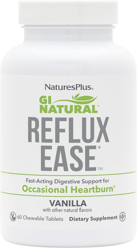 Natures Plus GI Natural Reflux Ease、Vanilla - 60 Chewableタブレット - Fast-Acting Digestive Support - ベジタリアン、グルテンフリー - 60のサービング