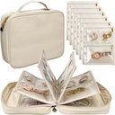 旅行宝石類のオルガナイザーの箱、宝石類袋の宝石類の貯蔵は旅行、イヤリング、リング、ネックレス、ブレスレット(白)のための明確なジッパーのビロードの袋が付いているバインダーを予約します