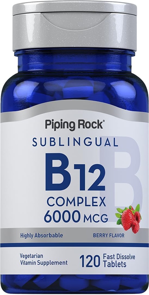ピッピングロック サブリンガル B12コンプレックス 6000 mcg | 120 Fast Dissolve錠 | ベリーフレーバー | ベジタリアン・非GMO・グルテンフリー
