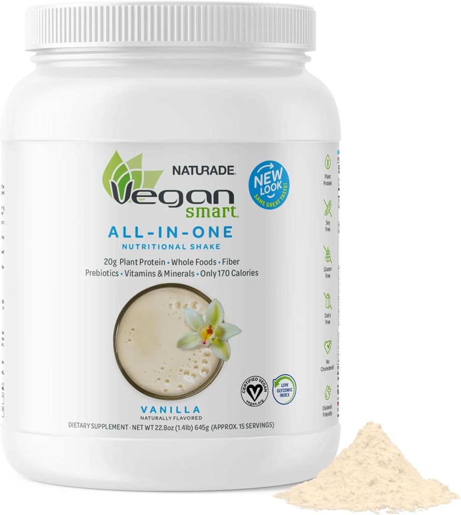 Vegansmart Naturade Plant Based Vegan Protein Powder - All-in-One Nutritional Shake Protein Blend - Gluten Free & Non-GMO - Vanilla (15 Servings)