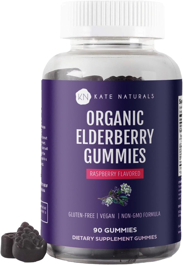 ケイトナチュラルズ ビタミンCと大人と子供のための亜鉛でエルダーベリーグミー. Tasty Sambucus Elderberry Gummies for Immune サポート (90 Gummies、45 Day Supply、オーガニック)