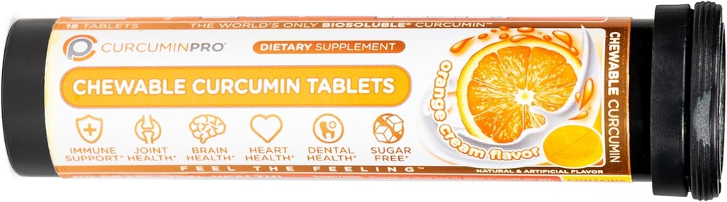 クルクミンプロ ケブル錠 | バイオSoluble Organic Turmeric Curcumin | シュガーフリー | ムーブメントサポート | 18 カウント | オレンジ クリーム フレーバー