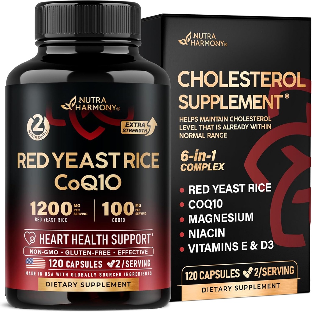 コク10 100mgの赤イースト米1200mg - マグネシウムで  ナイアシン  ビタミンE&D3 - 心の健康サポート、エネルギー&代謝 - 効果的、フラッシュフリー&ラボテスト - アメリカ製、120カプセル