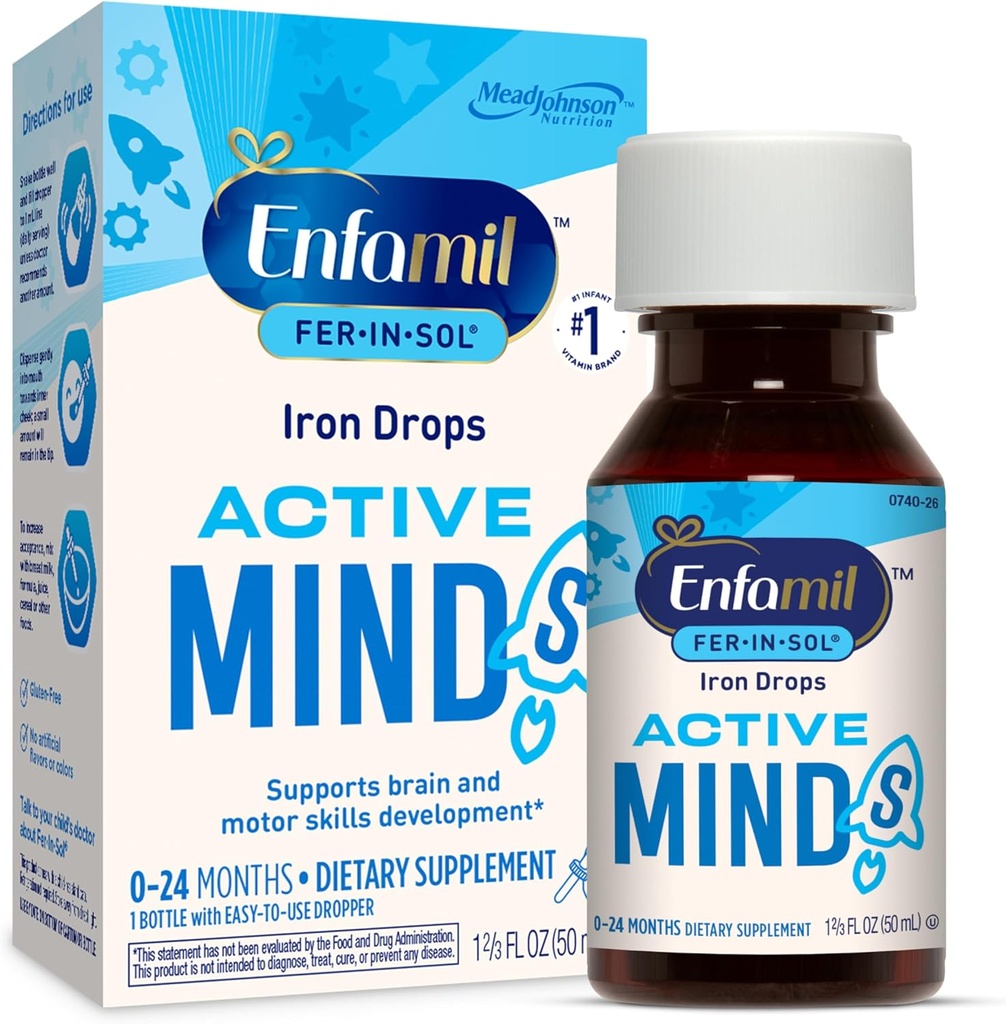 Enfamil Fer-In-Sol Iron Supplement Drops for Infants & Toddlers, Supports Brain Development, 50 mL Dropper Bottle