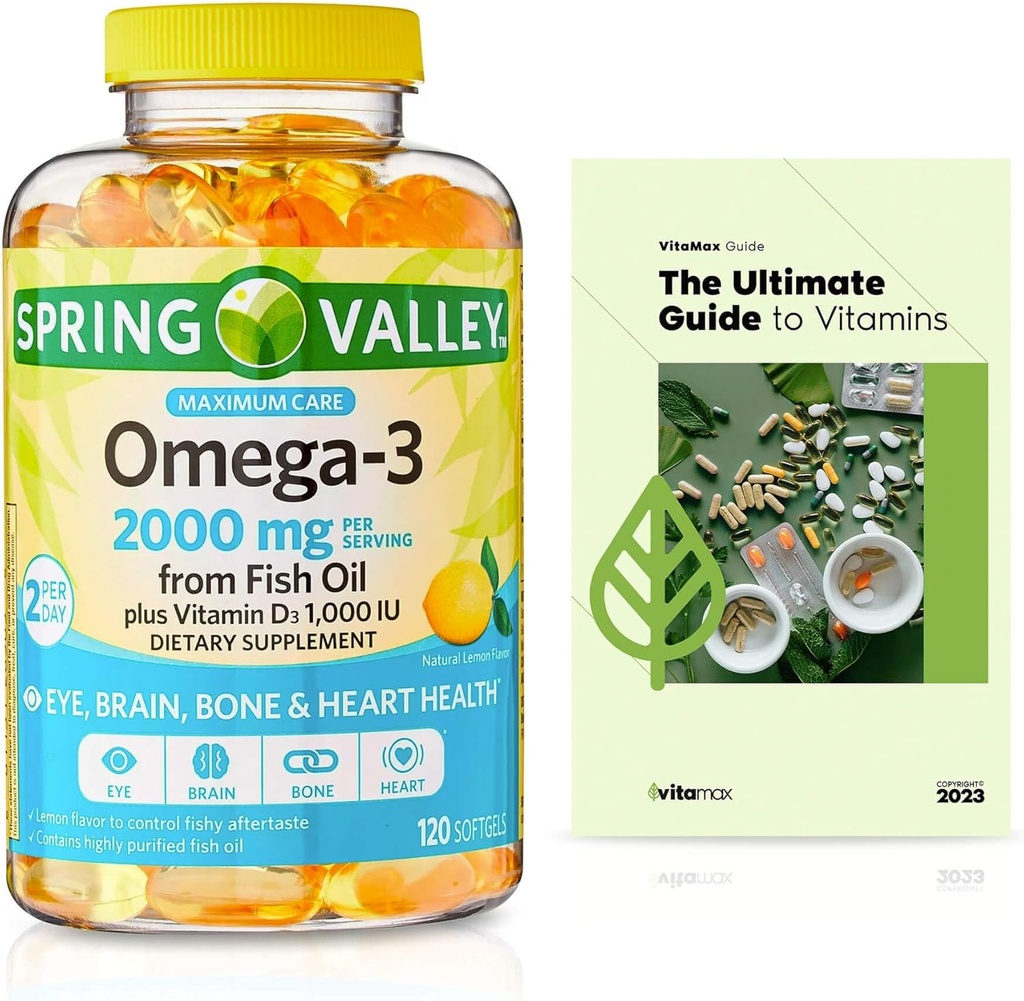 フィッシュオイル2000mg、マックスケア、120カウント+排他的なVitaMaxビタミンガイド(2アイテム)からスプリングバレーオメガ3