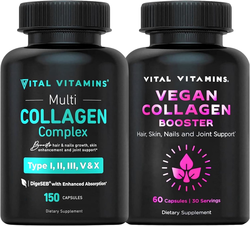 Vital Vitamins Multi Collagen Pills (150 ct) + Vegan Collagen Booster (60 ct)