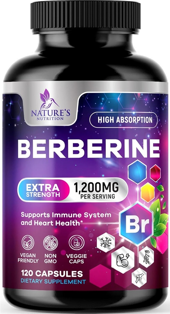 Berberine HCL 1200mgのサプリメント - Berberine HCIは、心臓の健康と免疫のサポート、高強度、グルテンフリー、ビーガン、非GMOの丸薬 - 120ベジギーカプセル