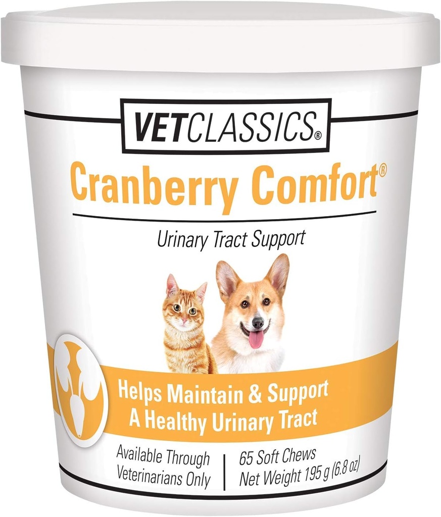 Vet Classics Cranberry Comfort Urinary Tract Pet Supplement for Dogs, Cats – Maintains Dog Bladder Health, Cat Bladder Control – Pet Supplements for Incontinence – 65 Soft Chews