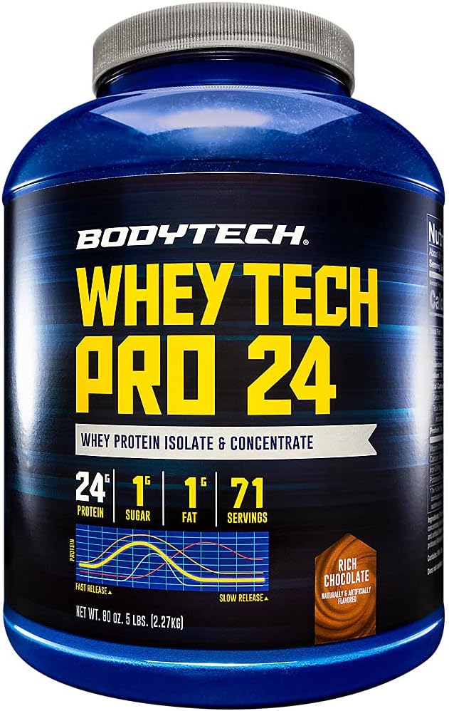 BODYTECH Whey Tech Pro24プロテインパウダー - 筋肉の成長と回復のための豊富なチョコレート風味、最適なフィットネスとパフォーマンスのためのプロテインの24gを提供する(5ポンド/ 71サービング)