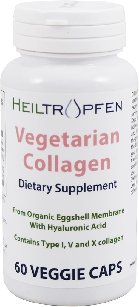 Heiltropfen Collagen Vegetarian caps | from Organic Eggshell Membrane | Type 1, 5 and 10 Collagen | with Hyaluronic Acid | 60 Capsules | Dietary Supplement